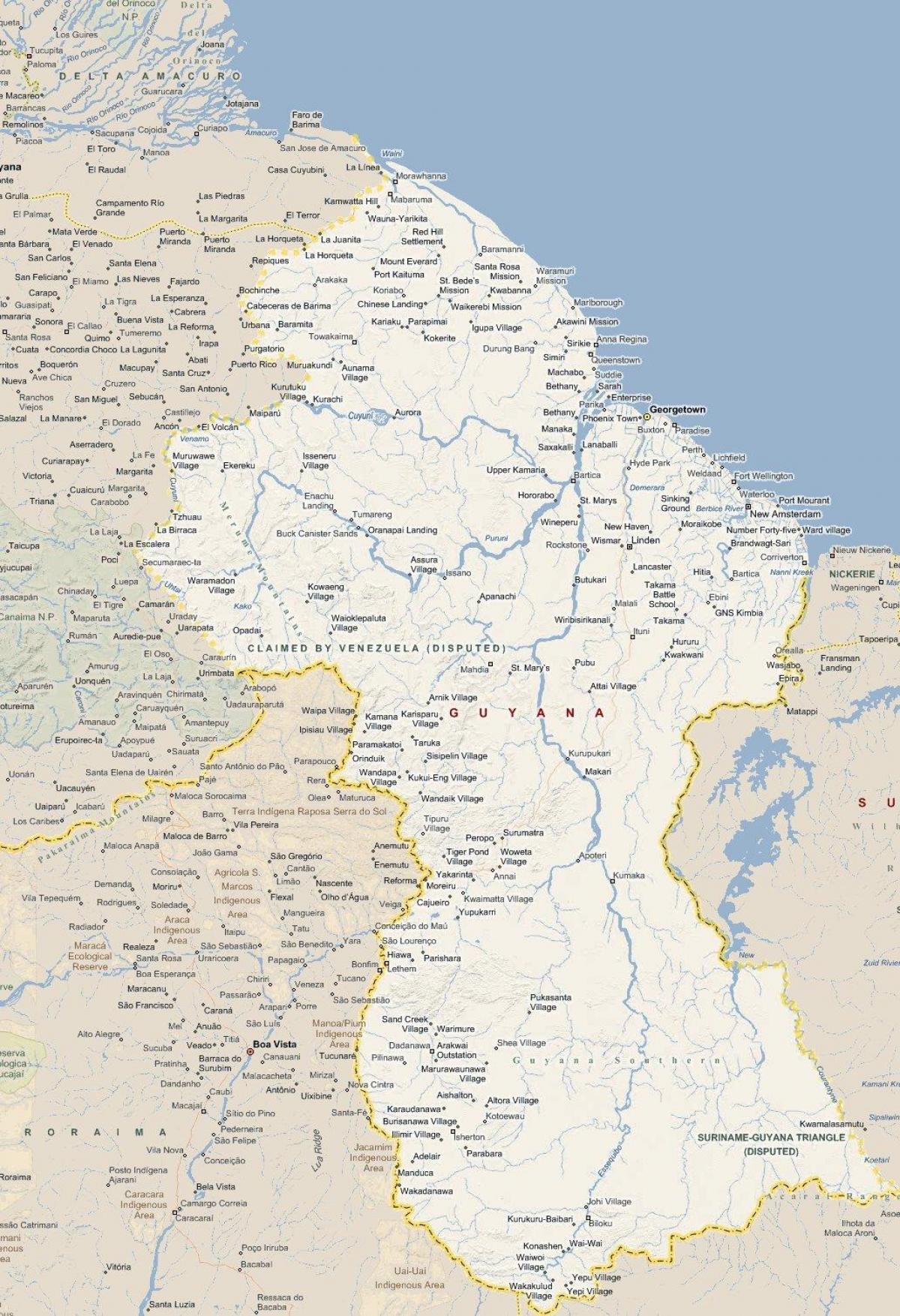 kart av detaljerte kart over Guyana