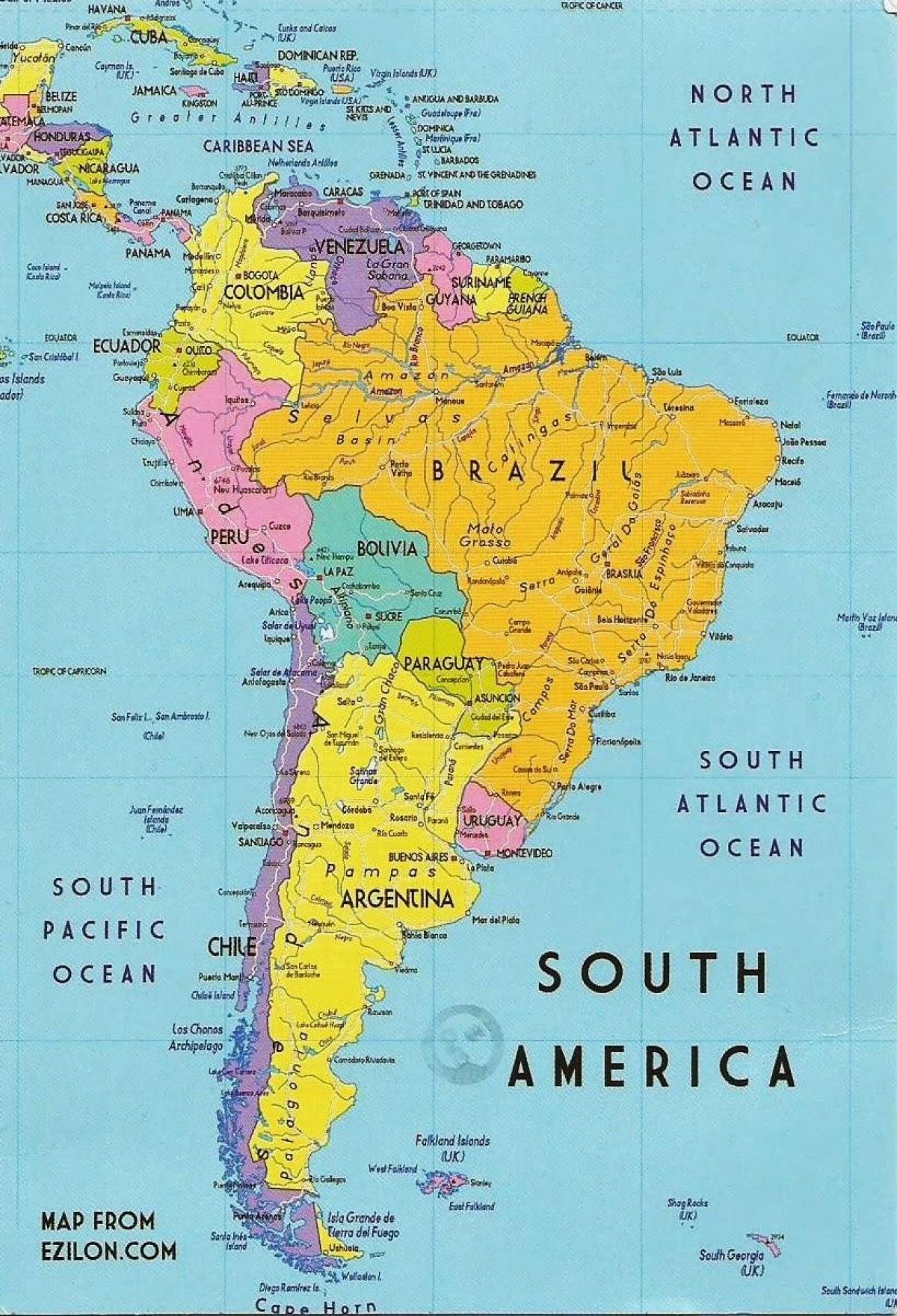 kart over Guyana i sør-amerika 