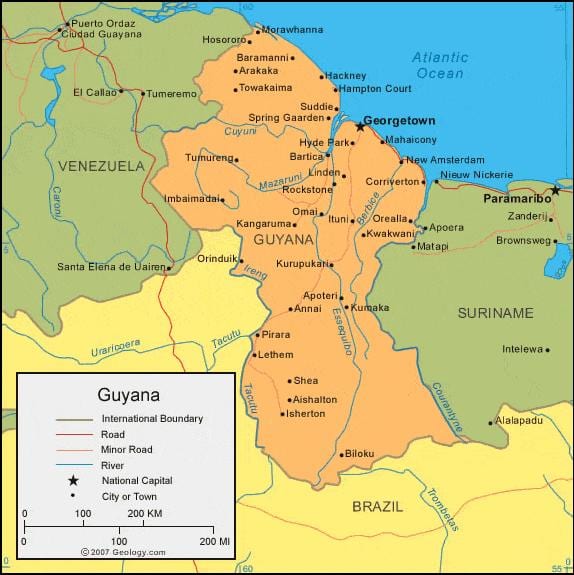 kart over Guyana politiske