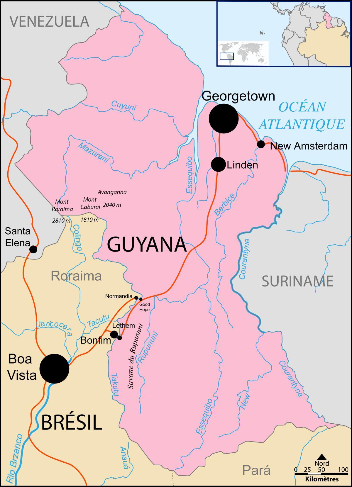kart over Guyana plassering på verden