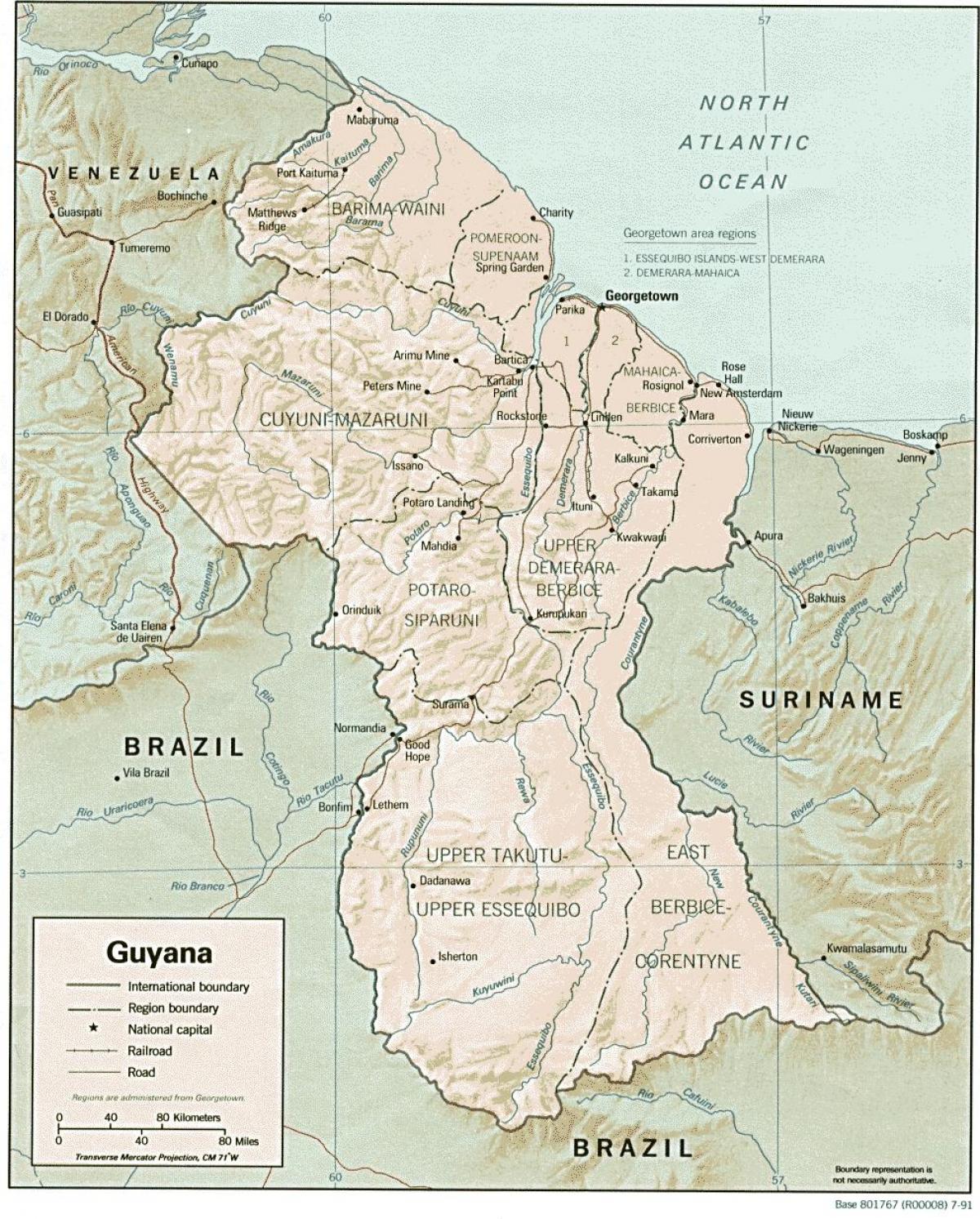 kart som viser amerindian bosetninger i Guyana