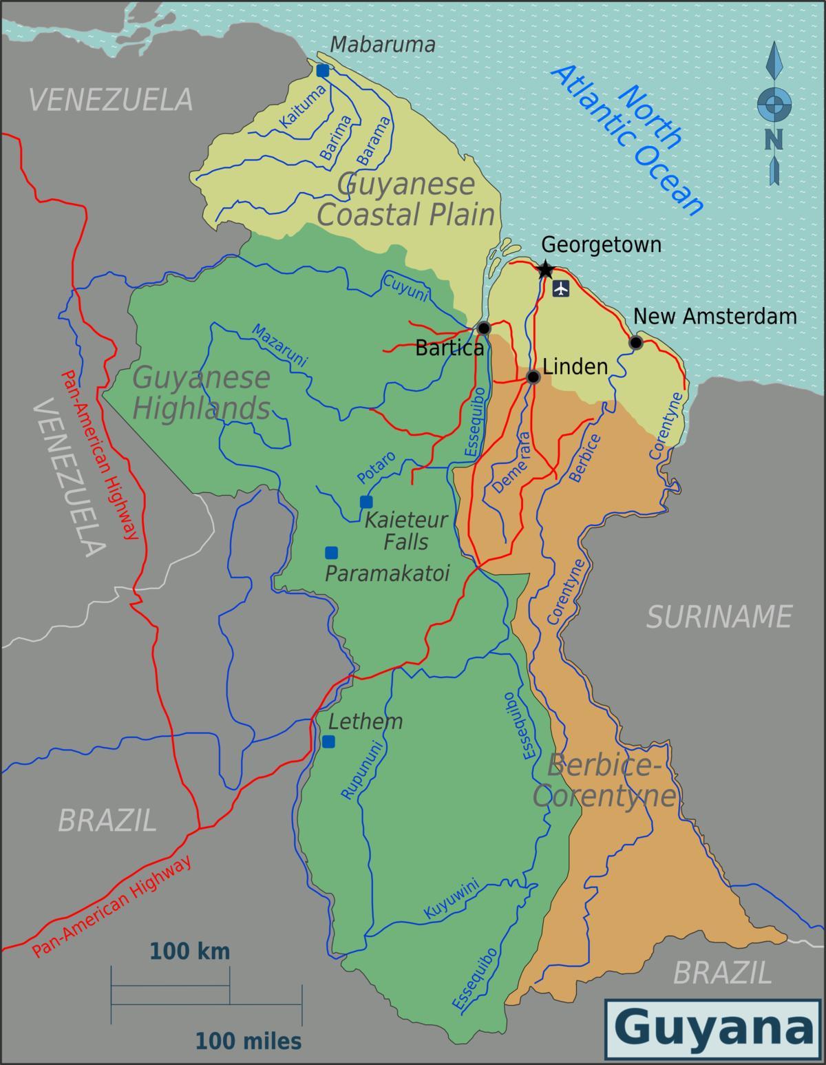 østkysten demerara Guyana kart