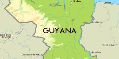 Kart av fysisk kart over Guyana