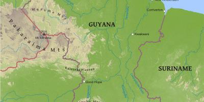 Kart over Guyana viser lave kyststripe